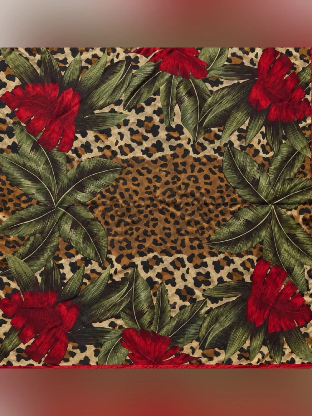 Vintage Liz Claiborne Silk Scarf Mens Ascot Leopard Tropical 30x30 Floral Japan